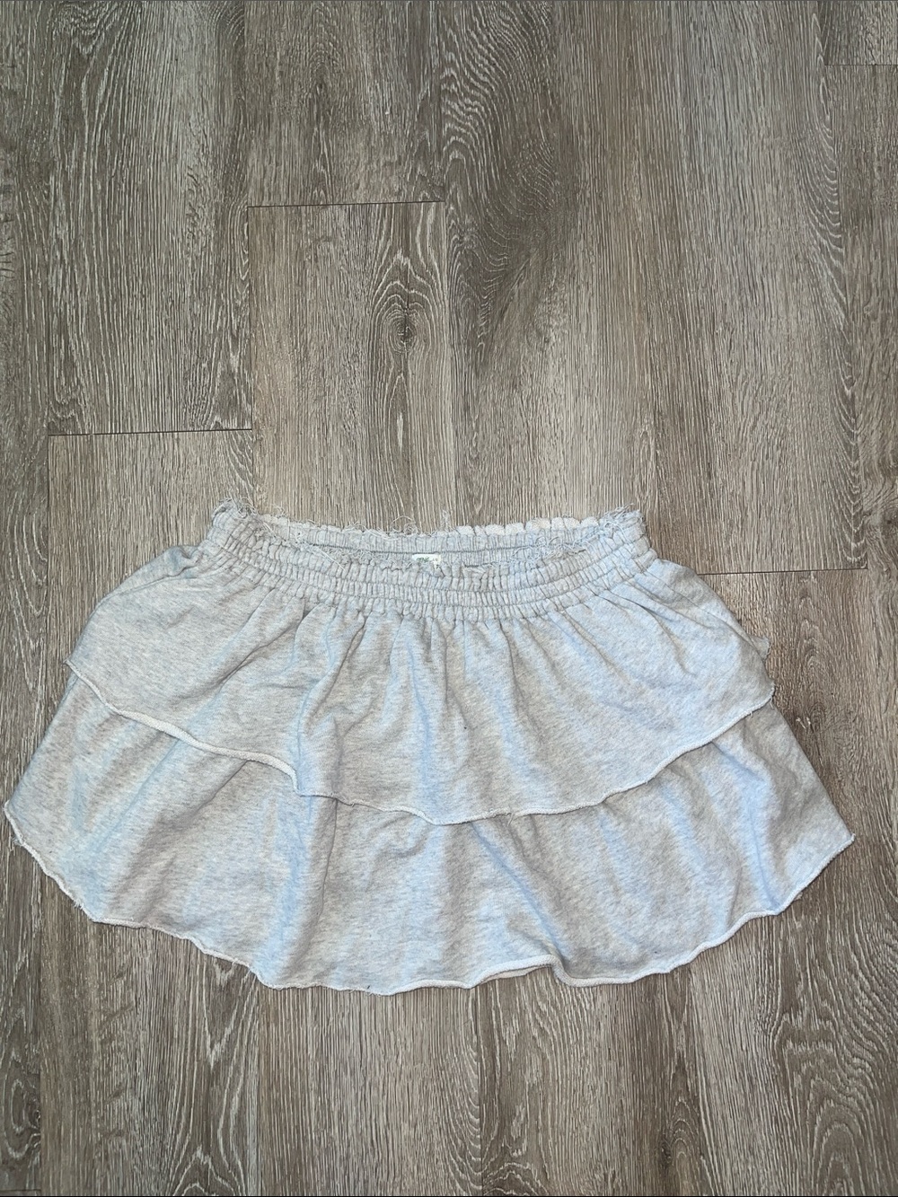 aerie Light Gray Tiered Ruffle Skater Skirt sweatshirt material mini large